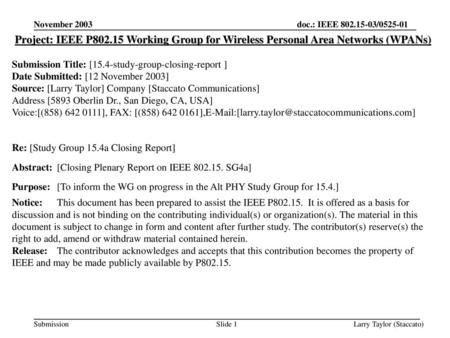 <month year> doc.: IEEE <030158r0> November 2003