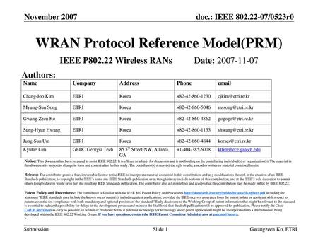 WRAN Protocol Reference Model(PRM)