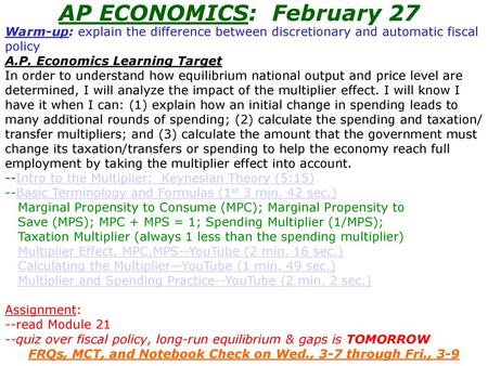 AP ECONOMICS: February 27