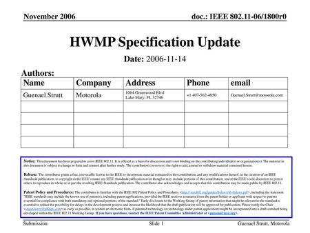 HWMP Specification Update