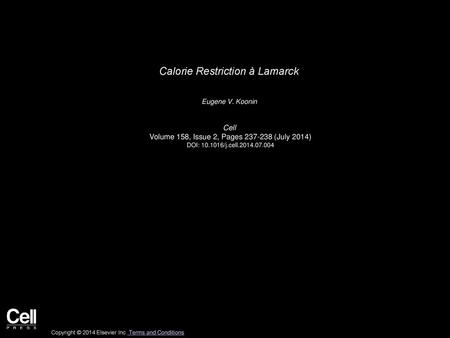 Calorie Restriction à Lamarck