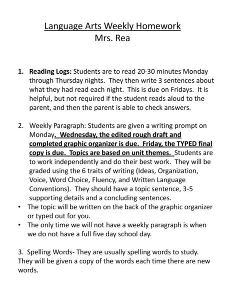 Language Arts Weekly Homework