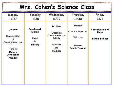 Mrs. Cohen’s Science Class