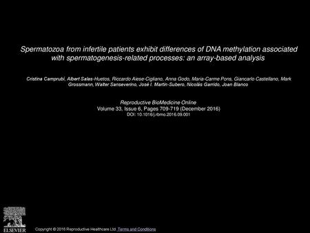 Spermatozoa from infertile patients exhibit differences of DNA methylation associated with spermatogenesis-related processes: an array-based analysis 