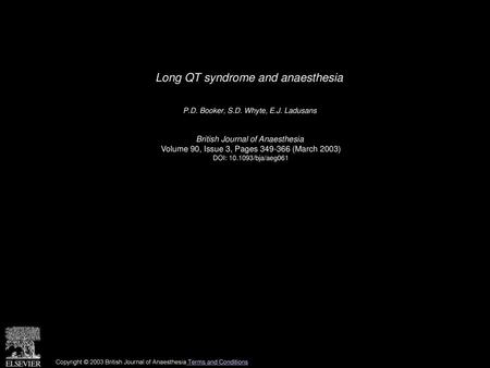 Long QT syndrome and anaesthesia