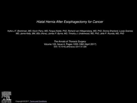 Hiatal Hernia After Esophagectomy for Cancer