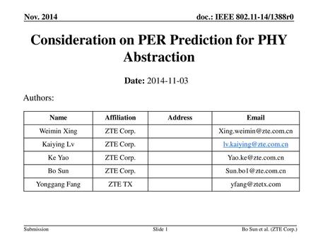 Consideration on PER Prediction for PHY Abstraction