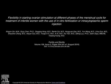 Flexibility in starting ovarian stimulation at different phases of the menstrual cycle for treatment of infertile women with the use of in vitro fertilization.