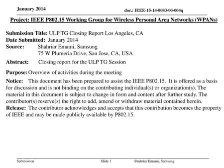 Submission Title: ULP TG Closing Report Los Angeles, CA