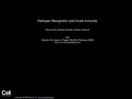 Pathogen Recognition and Innate Immunity