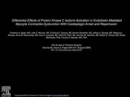 Differential Effects of Protein Kinase C Isoform Activation in Endothelin-Mediated Myocyte Contractile Dysfunction With Cardioplegic Arrest and Reperfusion 