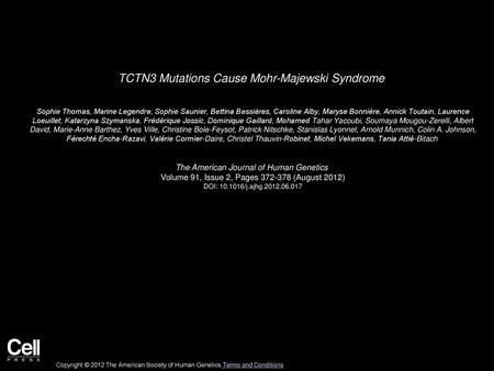 TCTN3 Mutations Cause Mohr-Majewski Syndrome