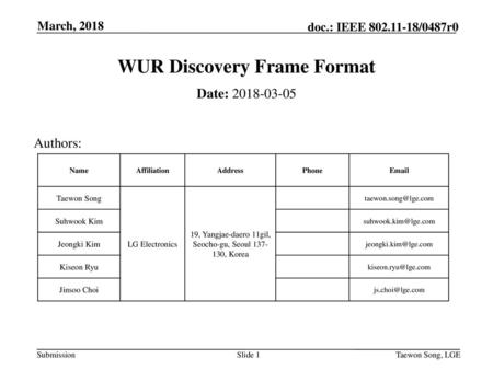 WUR Discovery Frame Format