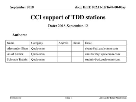 CCI support of TDD stations