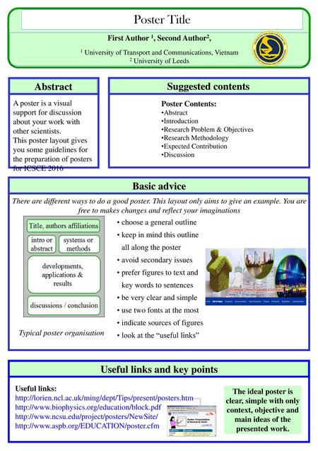 First Author 1, Second Author2, Useful links and key points