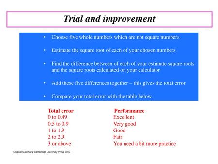 Trial and improvement [ A3.1 Core  Starter]