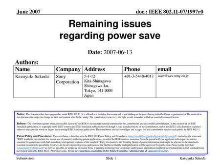 Remaining issues regarding power save