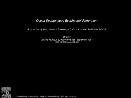 Occult Spontaneous Esophageal Perforation