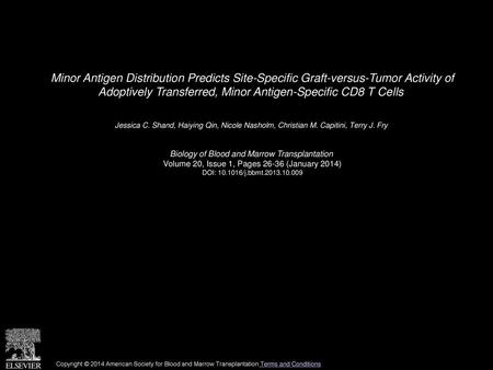 Minor Antigen Distribution Predicts Site-Specific Graft-versus-Tumor Activity of Adoptively Transferred, Minor Antigen-Specific CD8 T Cells  Jessica C.