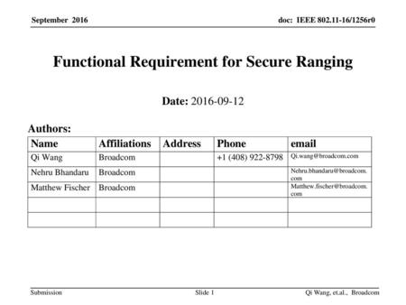 Functional Requirement for Secure Ranging