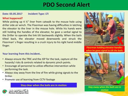 PDO Second Alert Date: Incident Type: LTI What happened?