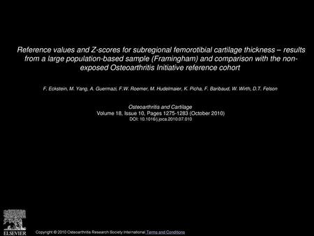 Reference values and Z-scores for subregional femorotibial cartilage thickness – results from a large population-based sample (Framingham) and comparison.