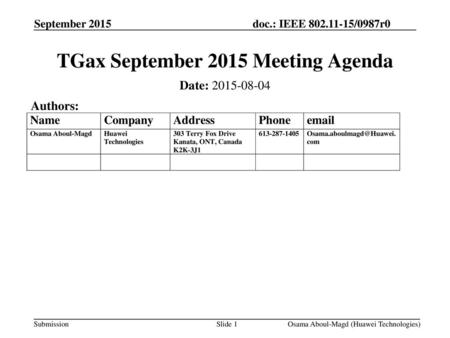 TGax September 2015 Meeting Agenda