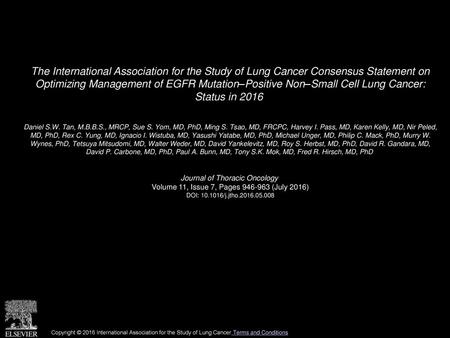 The International Association for the Study of Lung Cancer Consensus Statement on Optimizing Management of EGFR Mutation–Positive Non–Small Cell Lung.