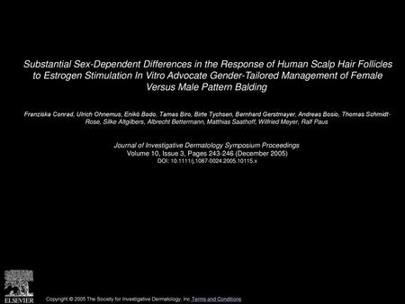 Substantial Sex-Dependent Differences in the Response of Human Scalp Hair Follicles to Estrogen Stimulation In Vitro Advocate Gender-Tailored Management.