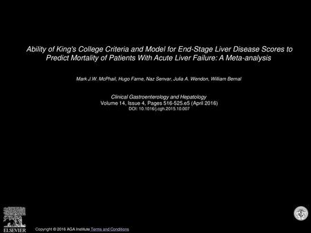 Ability of King's College Criteria and Model for End-Stage Liver Disease Scores to Predict Mortality of Patients With Acute Liver Failure: A Meta-analysis 