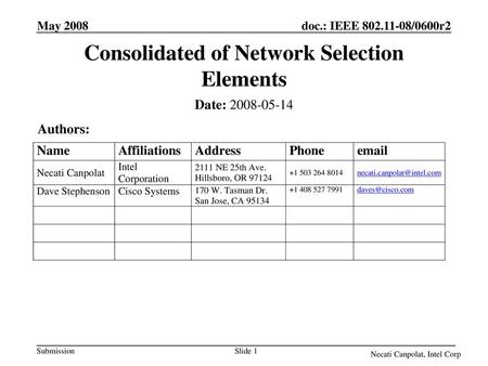 Consolidated of Network Selection Elements