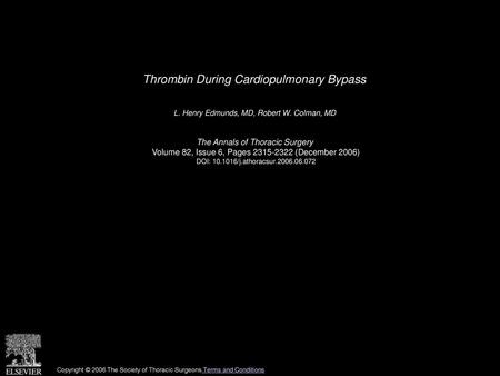 Thrombin During Cardiopulmonary Bypass