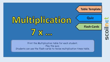 Multiplication 7 x … Quiz Table Template Flash-Cards