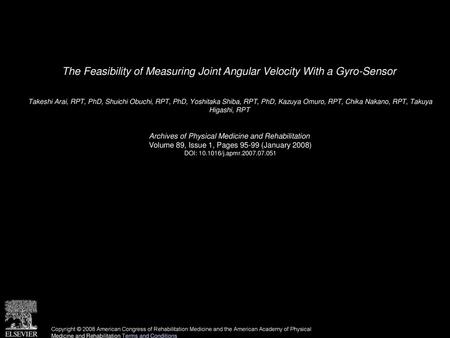 The Feasibility of Measuring Joint Angular Velocity With a Gyro-Sensor