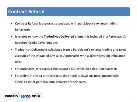 Contract Refusal Contract Refusal is a process associated with participant’s ex-ante trading behaviour; It relates to how the Traded Not Delivered element.