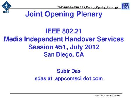 doc.: IEEE /xxxr0 Subir Das sdas at appcomsci dot com