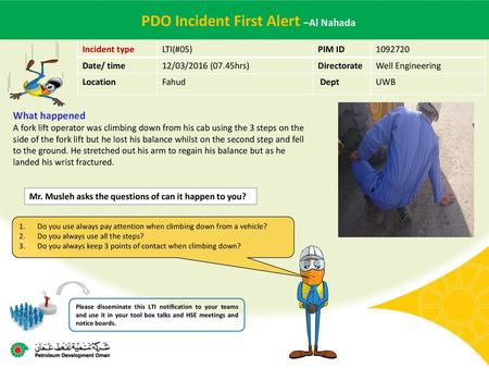 PDO Incident First Alert –Al Nahada