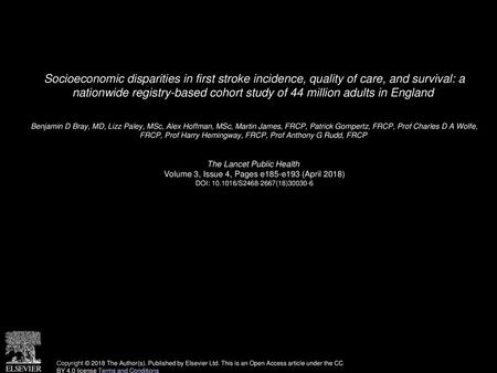 Socioeconomic disparities in first stroke incidence, quality of care, and survival: a nationwide registry-based cohort study of 44 million adults in England 