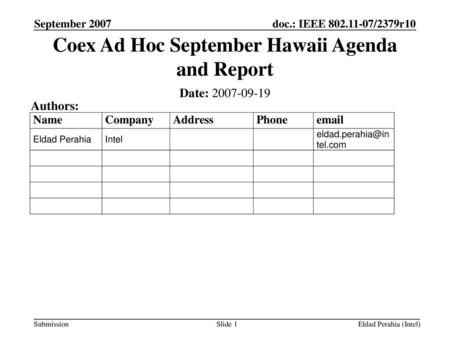 Coex Ad Hoc September Hawaii Agenda and Report