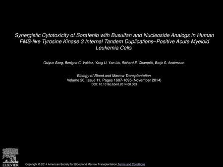 Synergistic Cytotoxicity of Sorafenib with Busulfan and Nucleoside Analogs in Human FMS-like Tyrosine Kinase 3 Internal Tandem Duplications–Positive Acute.