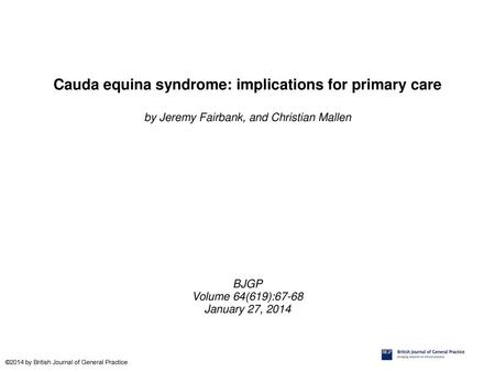 Cauda equina syndrome: implications for primary care