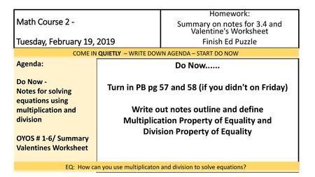 Math Course 2 - Tuesday, February 19, 2019