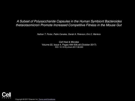 A Subset of Polysaccharide Capsules in the Human Symbiont Bacteroides thetaiotaomicron Promote Increased Competitive Fitness in the Mouse Gut  Nathan.