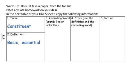 E Constituent Basic, essential