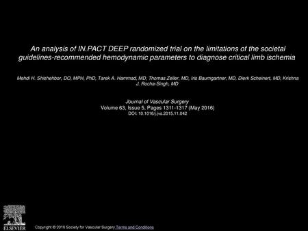 An analysis of IN.PACT DEEP randomized trial on the limitations of the societal guidelines-recommended hemodynamic parameters to diagnose critical limb.