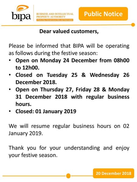 Public Notice Dear valued customers,