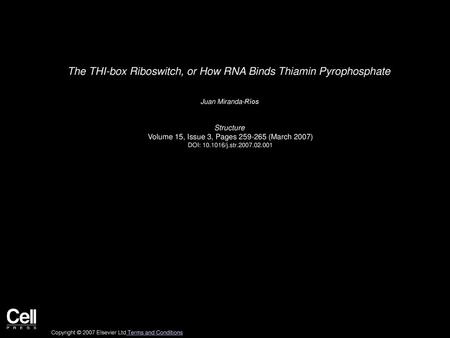 The THI-box Riboswitch, or How RNA Binds Thiamin Pyrophosphate