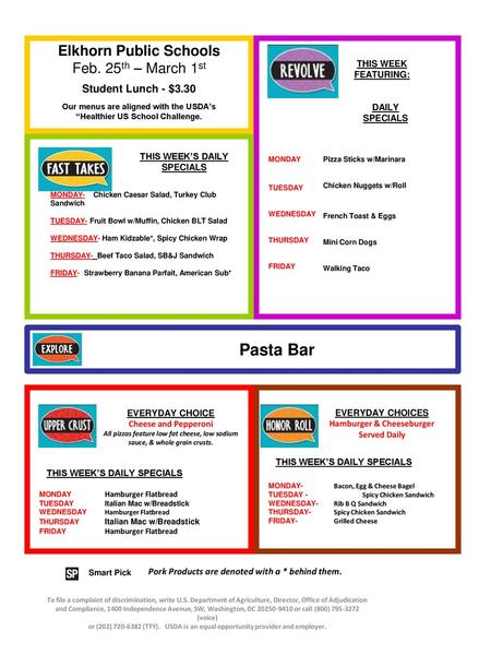 Pasta Bar Elkhorn Public Schools Feb. 25th – March 1st