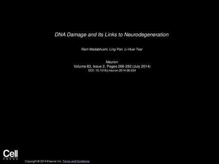 DNA Damage and Its Links to Neurodegeneration