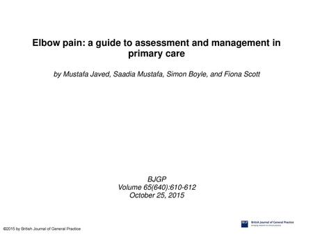 Elbow pain: a guide to assessment and management in primary care